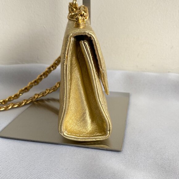 Simard Leather Mini Gold Quilted Metallic Chain Bag - Picture 6 of 15
